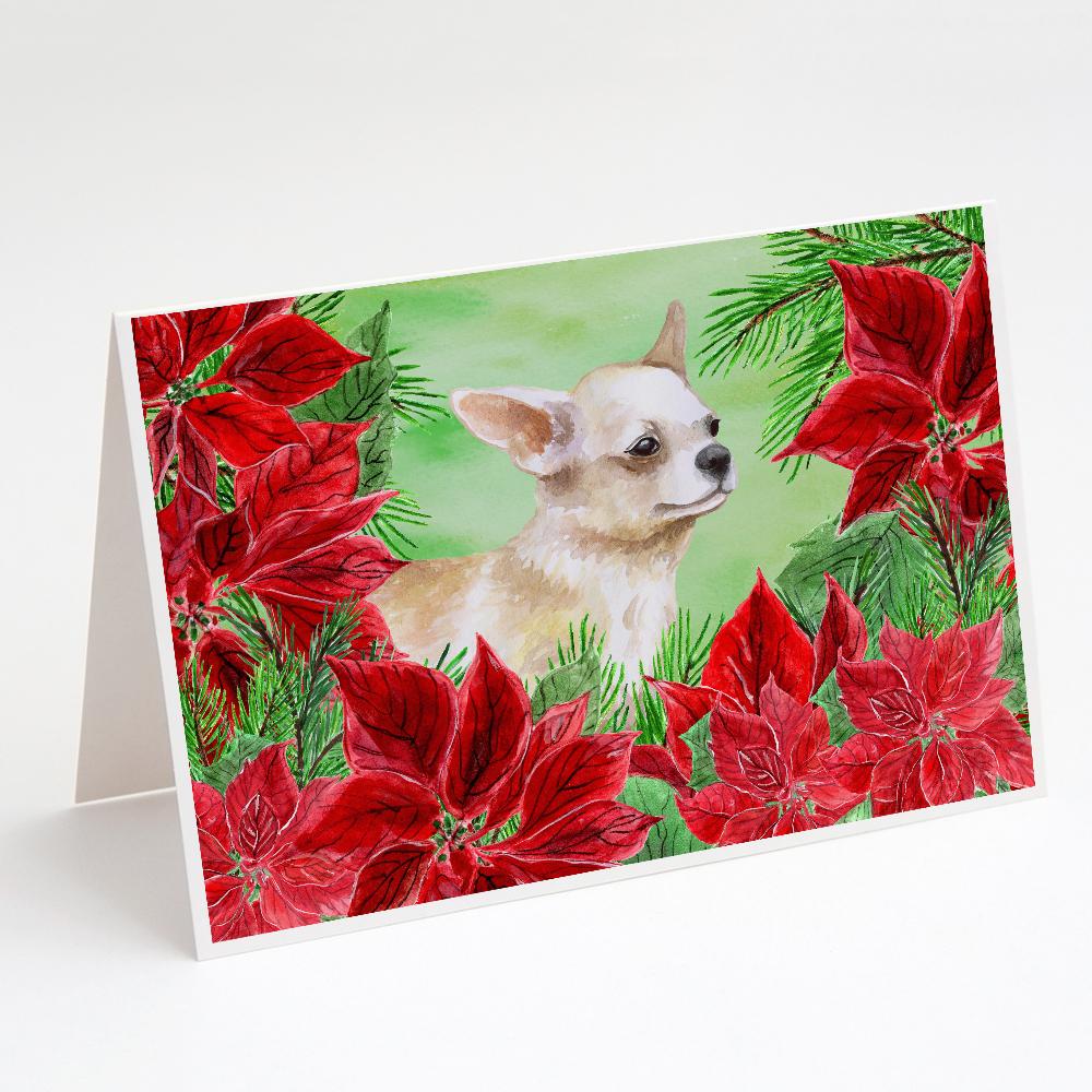 Chihuahua Leg up Poinsettas Greeting Cards Pack of 8 Blank Cards with Envelopes Whimsical A7 Size 5x7