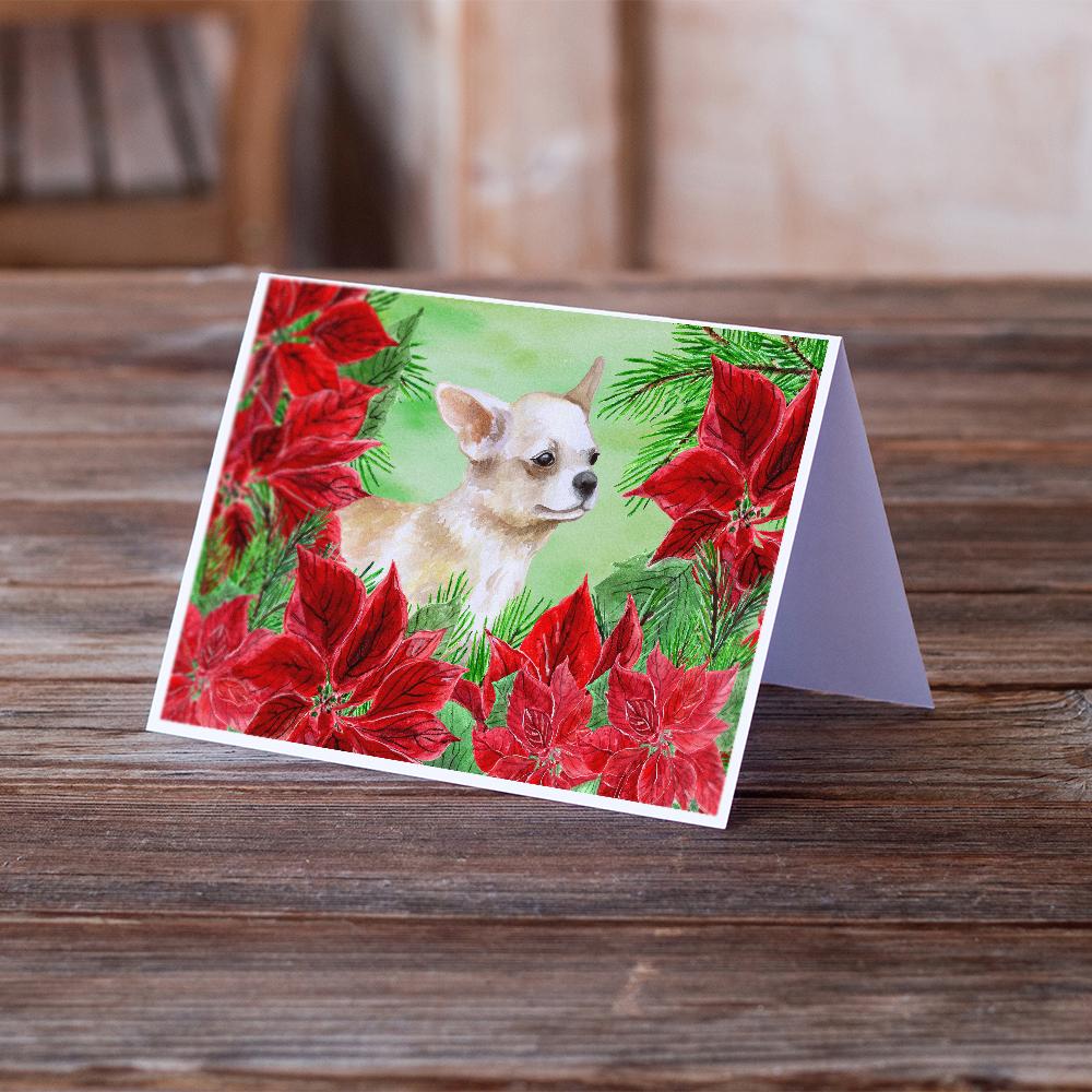 Chihuahua Leg up Poinsettas Greeting Cards Pack of 8 Blank Cards with Envelopes Whimsical A7 Size 5x7