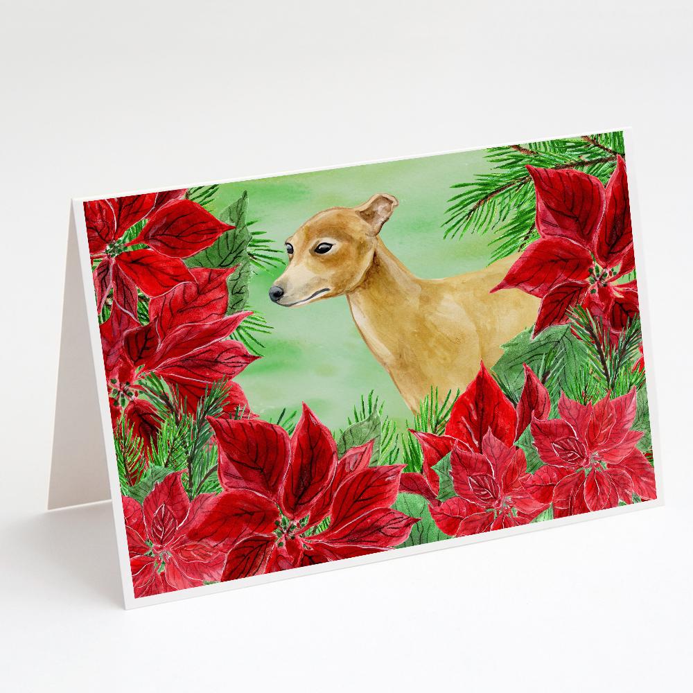 Italian Greyhound Poinsettas Greeting Cards Pack of 8 Blank Cards with Envelopes Whimsical A7 Size 5x7