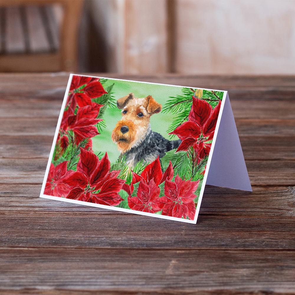 Welsh Terrier Poinsettas Greeting Cards Pack of 8 Blank Cards with Envelopes Whimsical A7 Size 5x7