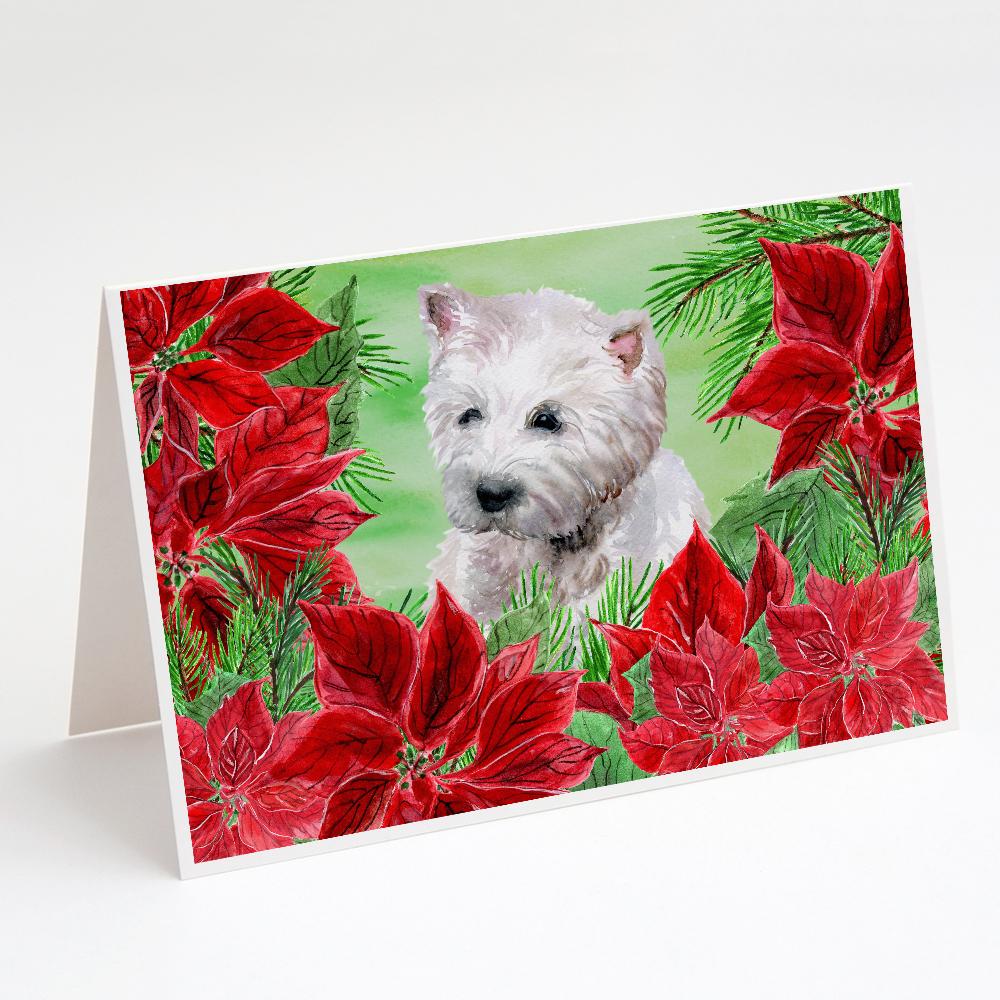 Westie Poinsettas Greeting Cards Pack of 8 Blank Cards with Envelopes Whimsical A7 Size 5x7