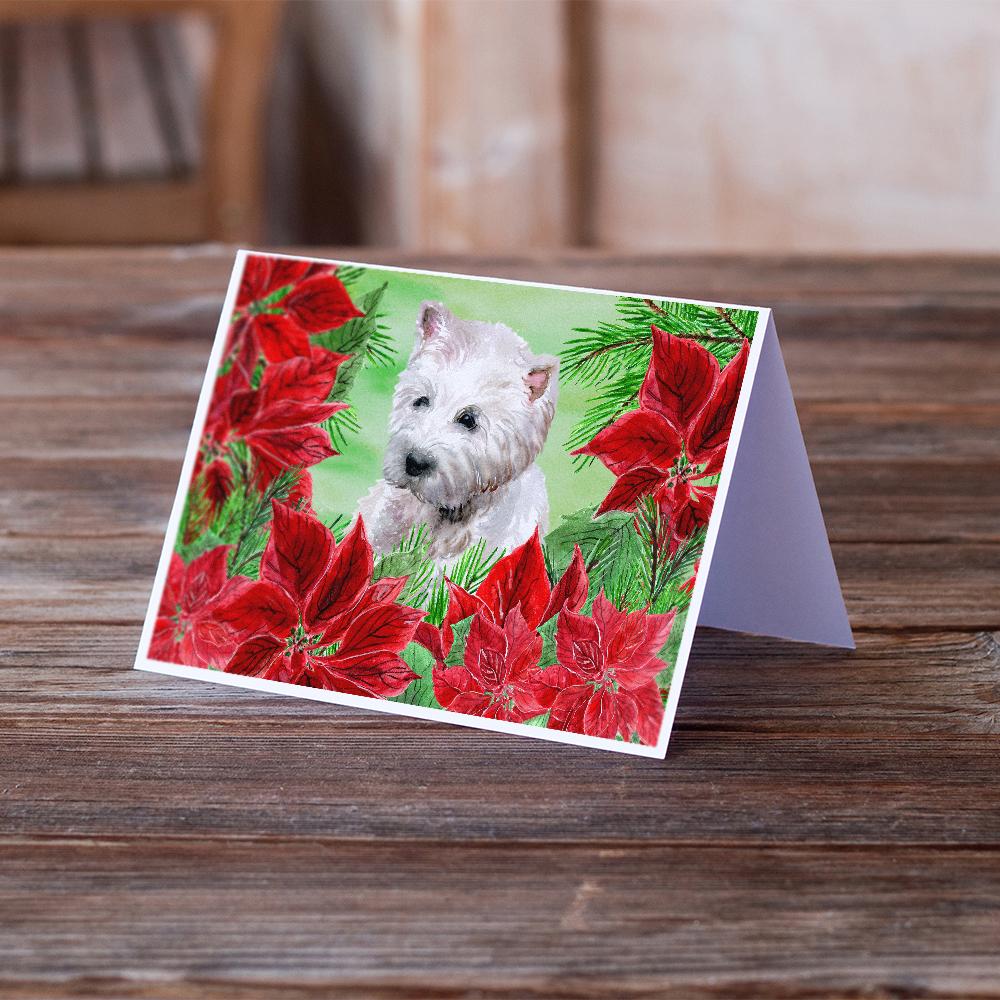 Westie Poinsettas Greeting Cards Pack of 8 Blank Cards with Envelopes Whimsical A7 Size 5x7