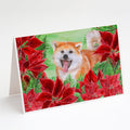 Akita Poinsettas Greeting Cards Pack of 8 Blank Cards with Envelopes Whimsical A7 Size 5x7