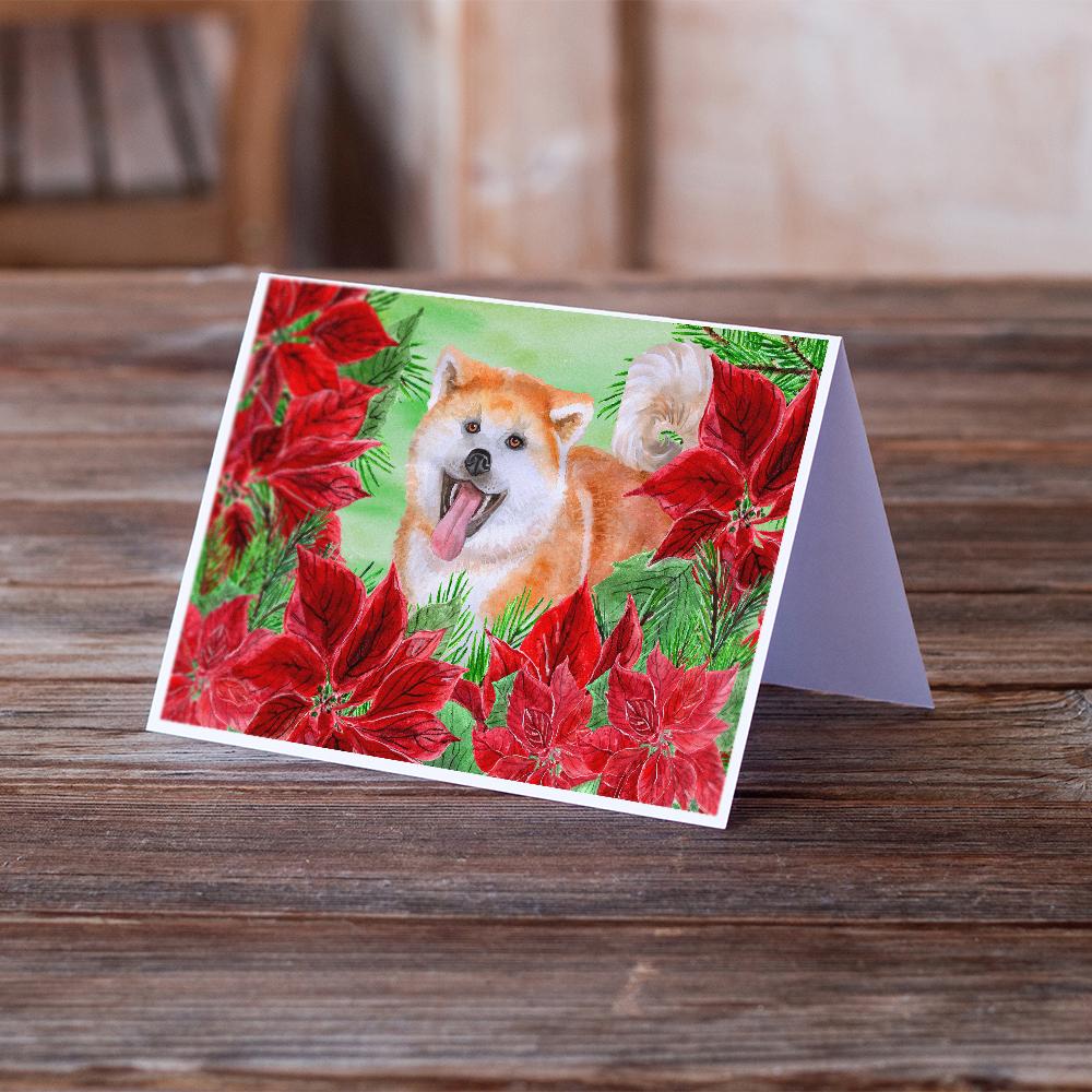 Akita Poinsettas Greeting Cards Pack of 8 Blank Cards with Envelopes Whimsical A7 Size 5x7