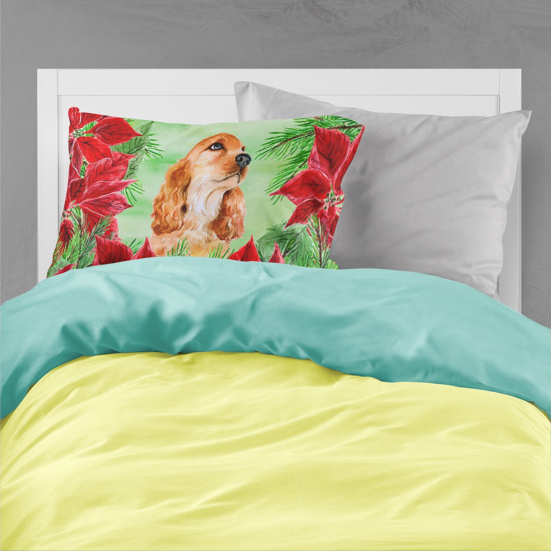 Cocker Spaniel Poinsettas Standard Pillowcase Lightweight Super Soft Easy Care Decorative Artwork Pillowcase, Standard