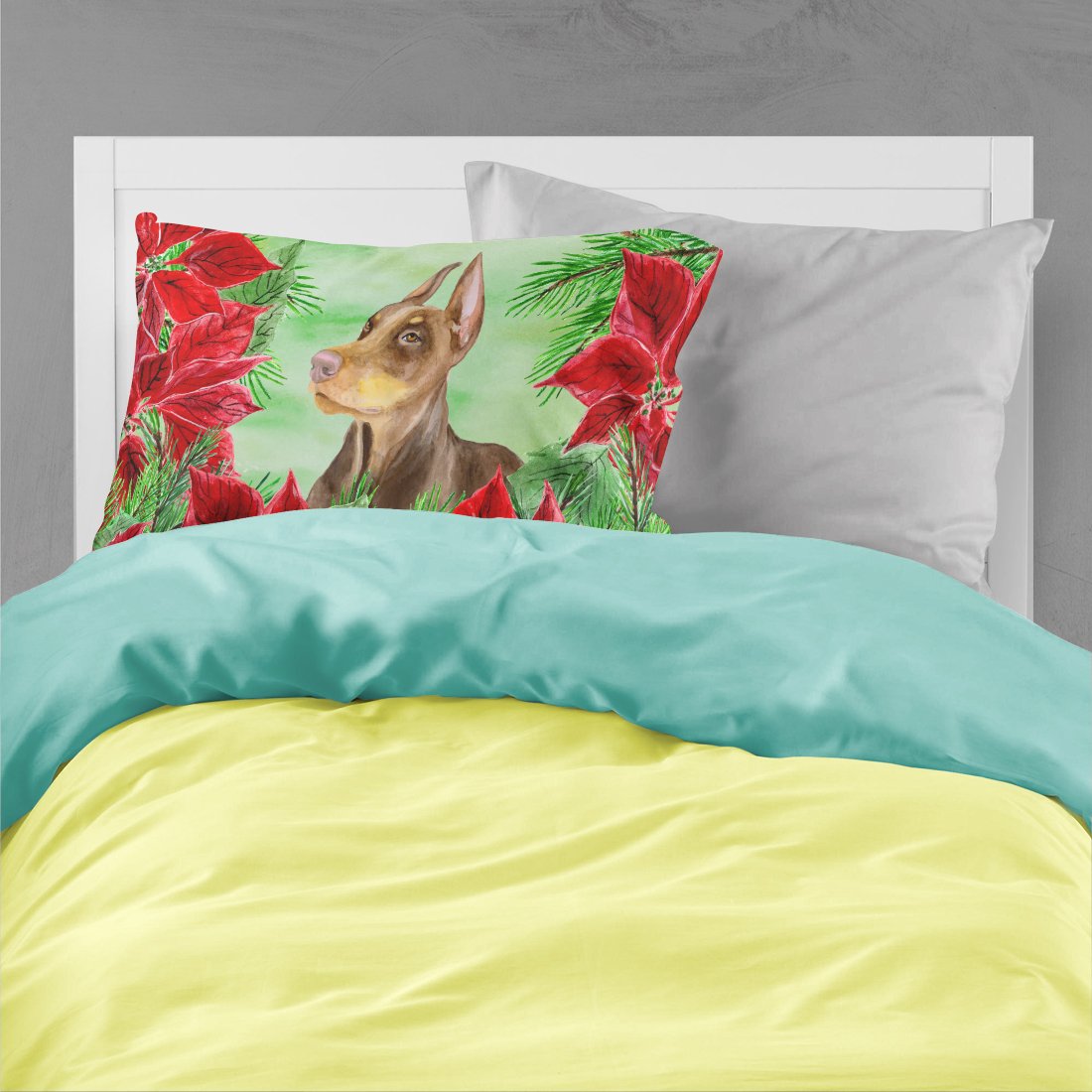 Doberman Pinscher Poinsettas Standard Pillowcase Lightweight Super Soft Easy Care Decorative Artwork Pillowcase, Standard