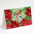 Jack Russell Terrier #2 Poinsettas Greeting Cards Pack of 8 Blank Cards with Envelopes Whimsical A7 Size 5x7