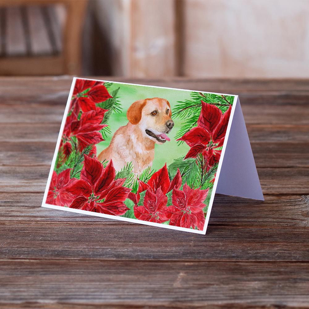Labrador Retriever Poinsettas Greeting Cards Pack of 8 Blank Cards with Envelopes Whimsical A7 Size 5x7