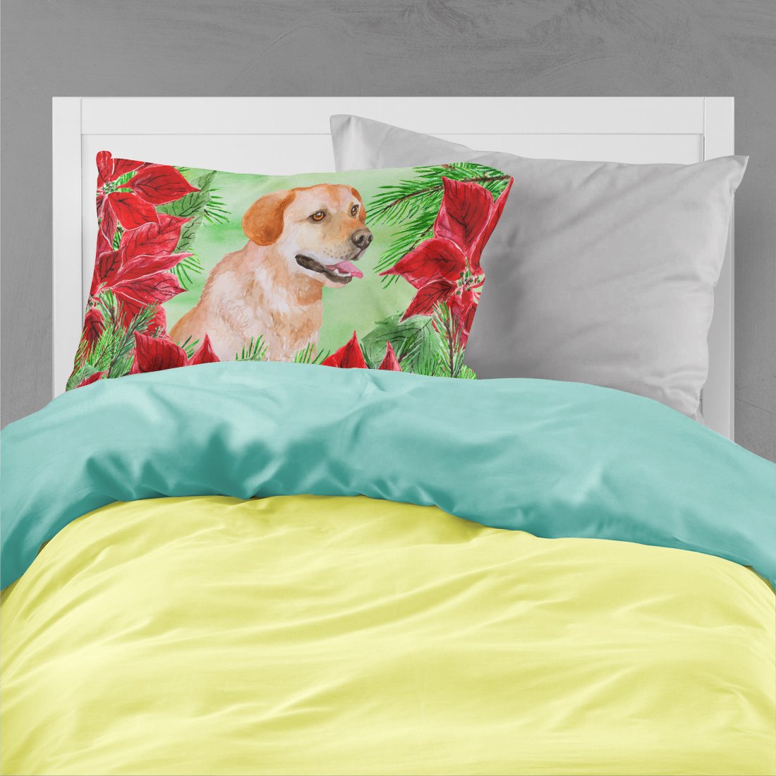 Labrador Retriever Poinsettas Standard Pillowcase Lightweight Super Soft Easy Care Decorative Artwork Pillowcase, Standard