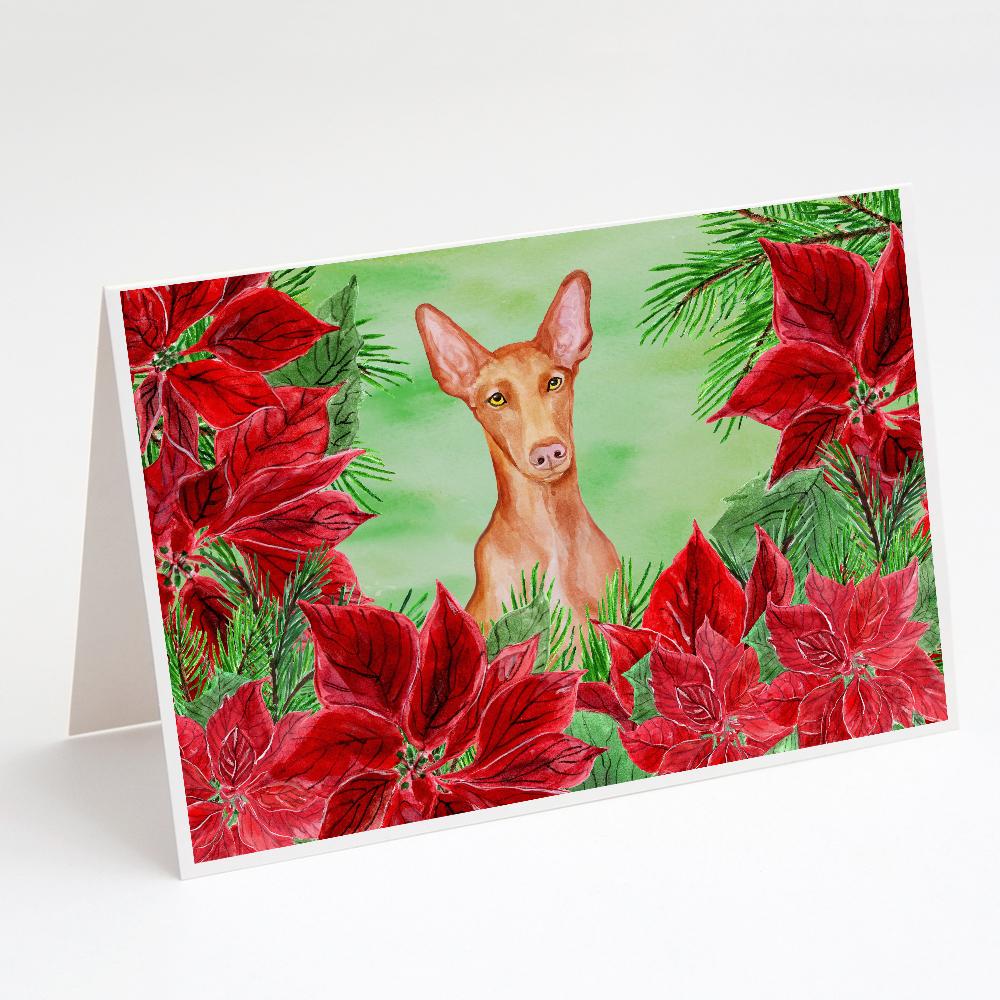 Pharaoh Hound Poinsettas Greeting Cards Pack of 8 Blank Cards with Envelopes Whimsical A7 Size 5x7