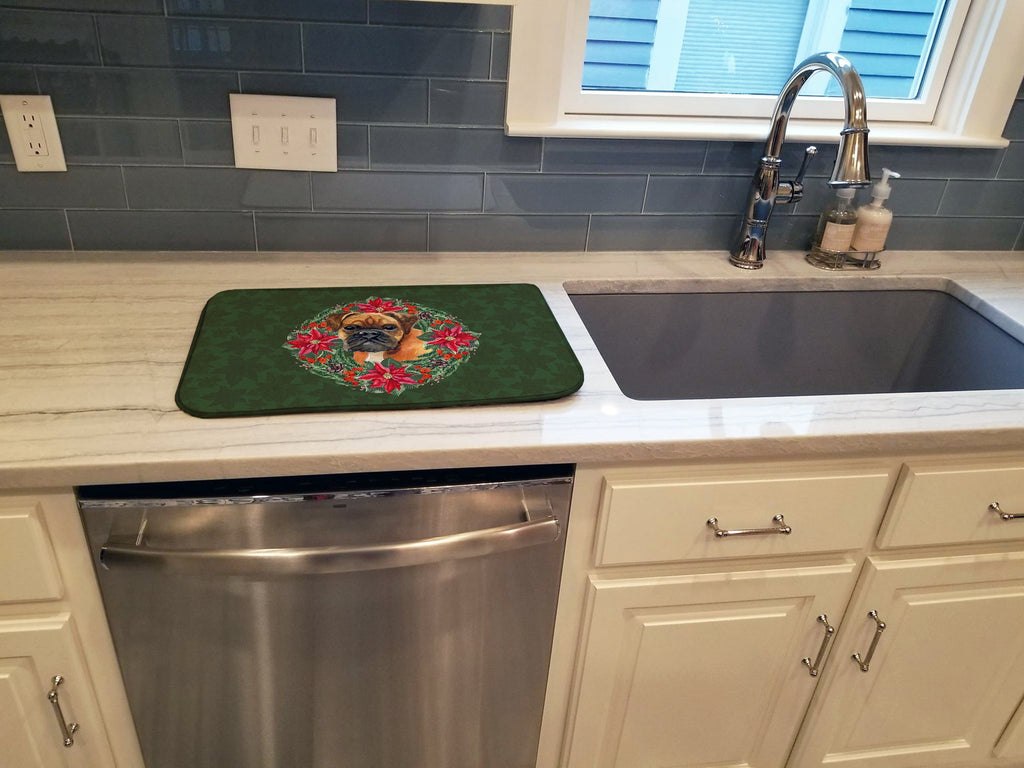 German Boxer Poinsetta Wreath Dish Drying Mat Absorbent Dish Drying Mat Pad for Kitchen Counter Dish Drainer Mat for Countertop, 14 x 21", Multicolor