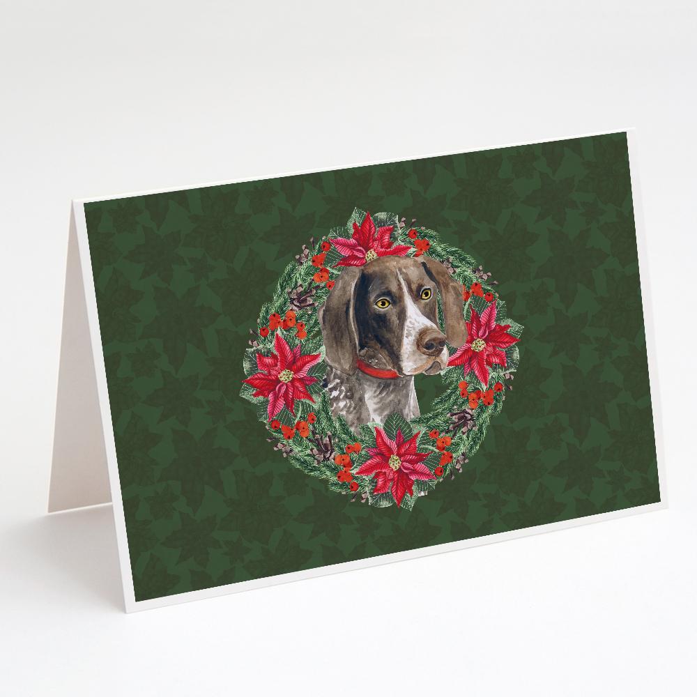 German Shorthaired Pointer Poinsetta Wreath Greeting Cards Pack of 8 Blank Cards with Envelopes Whimsical A7 Size 5x7