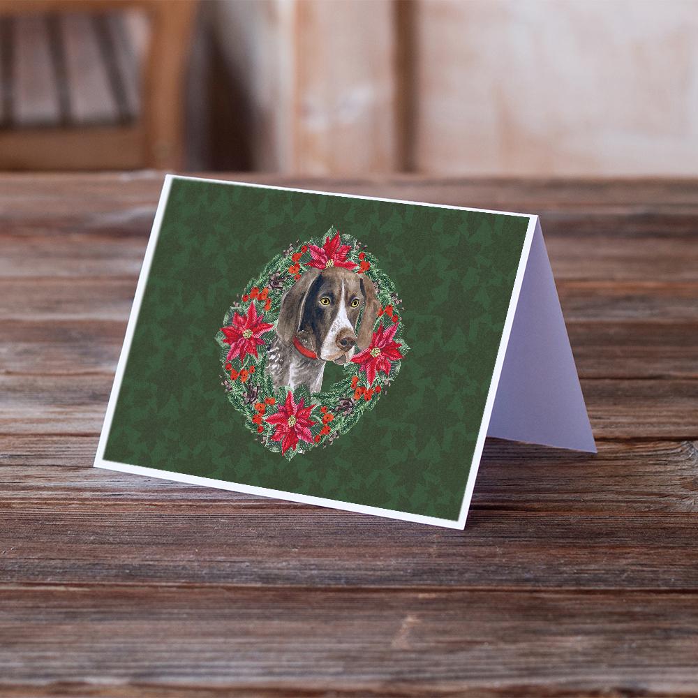 German Shorthaired Pointer Poinsetta Wreath Greeting Cards Pack of 8 Blank Cards with Envelopes Whimsical A7 Size 5x7