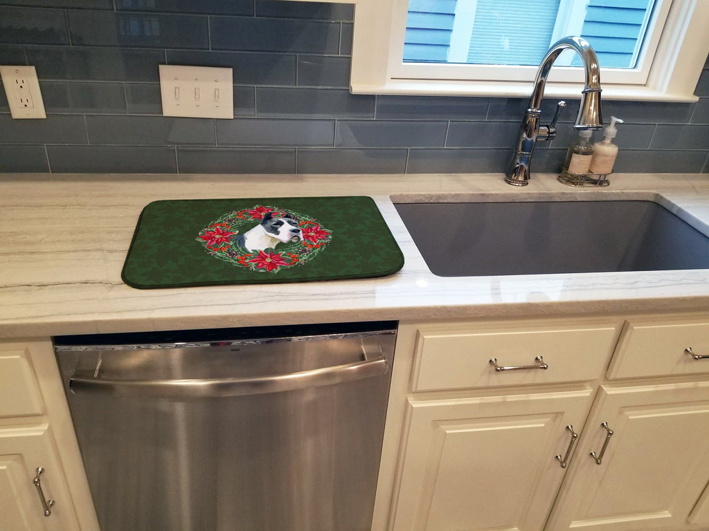 Harlequin Great Dane Poinsetta Wreath Dish Drying Mat Absorbent Dish Drying Mat Pad for Kitchen Counter Dish Drainer Mat for Countertop, 14 x 21", Multicolor