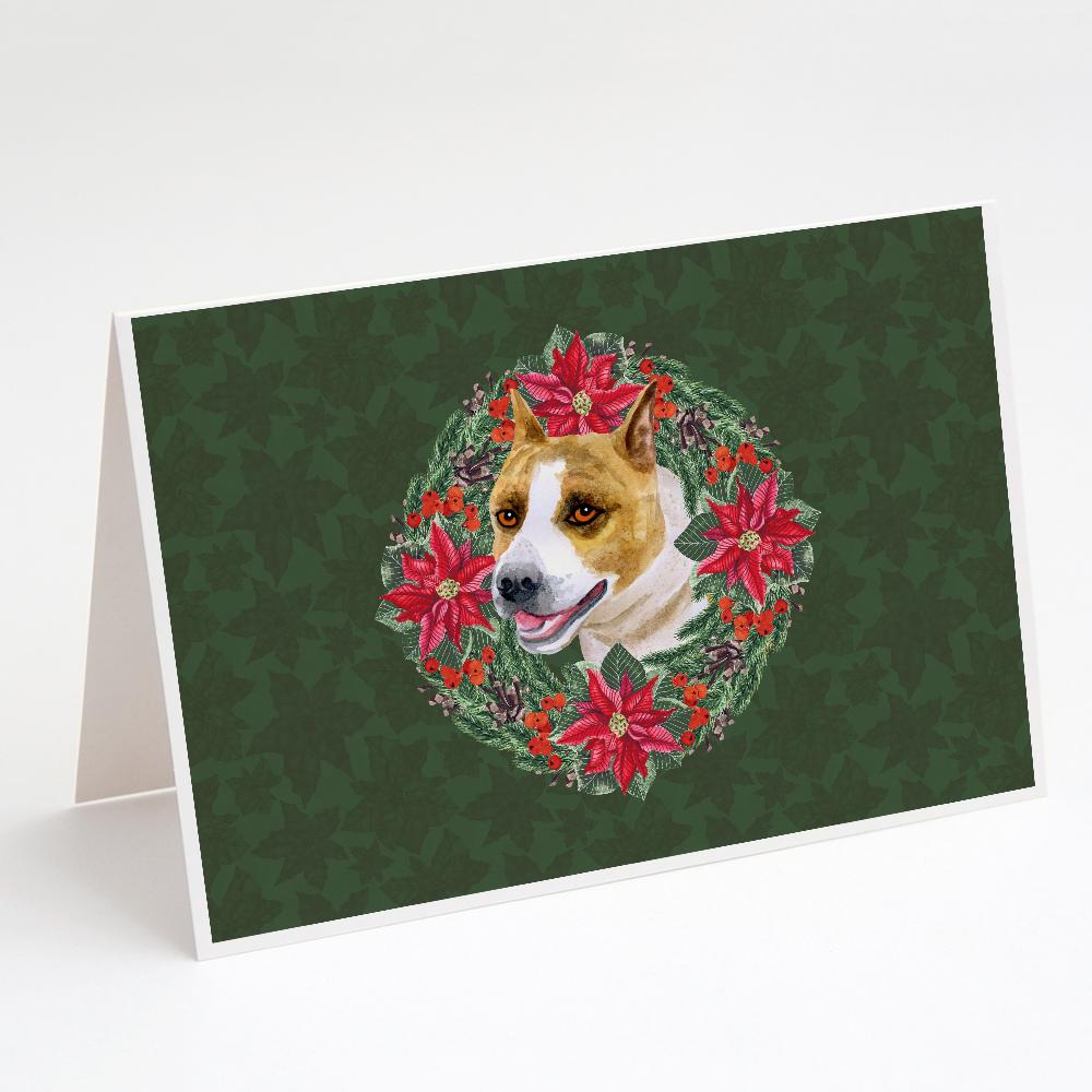 American Staffordshire Poinsetta Wreath Greeting Cards Pack of 8 Blank Cards with Envelopes Whimsical A7 Size 5x7