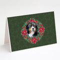 Bernese Mountain Dog Poinsetta Wreath Greeting Cards Pack of 8 Blank Cards with Envelopes Whimsical A7 Size 5x7