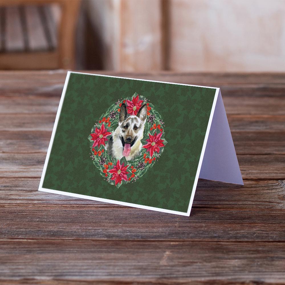 East-European Shepherd Poinsetta Wreath Greeting Cards Pack of 8 Blank Cards with Envelopes Whimsical A7 Size 5x7
