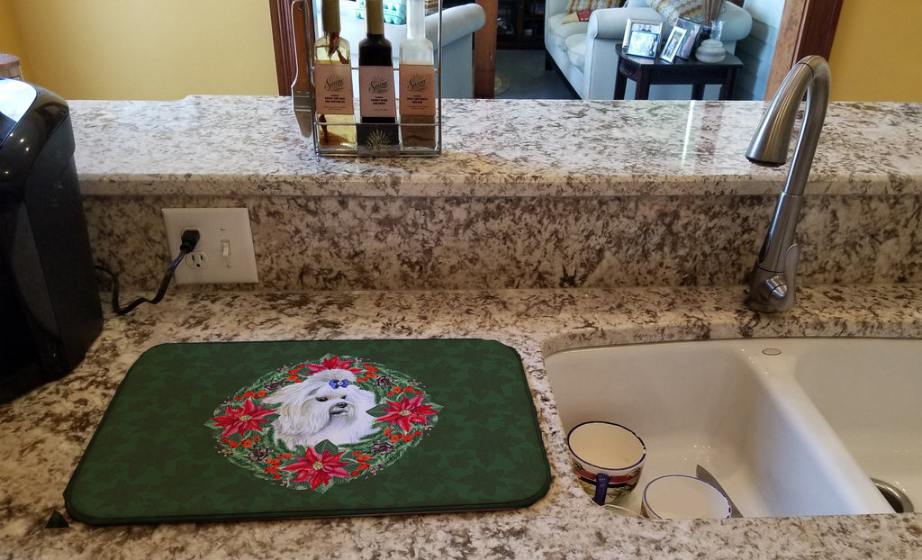 Maltese Poinsetta Wreath Dish Drying Mat Absorbent Dish Drying Mat Pad for Kitchen Counter Dish Drainer Mat for Countertop, 14 x 21", Multicolor