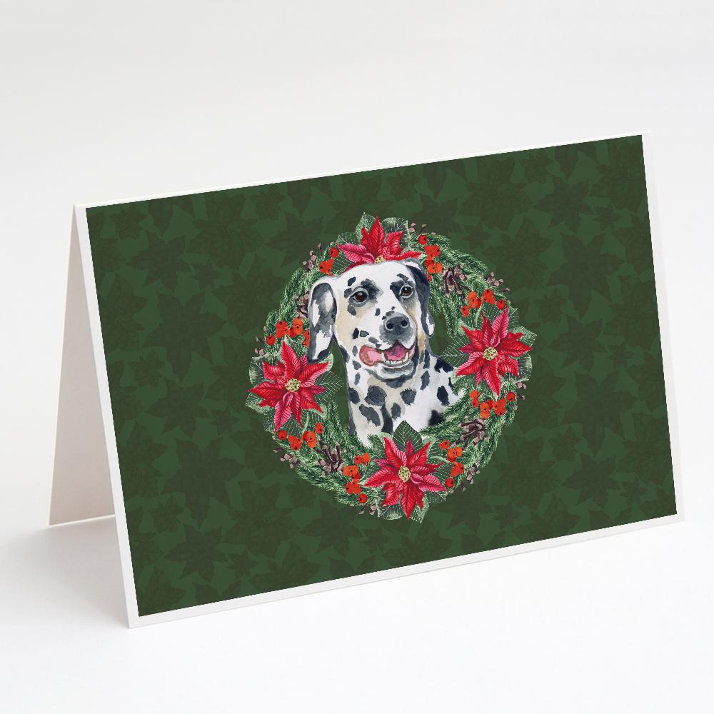 Dalmatian Poinsetta Wreath Greeting Cards Pack of 8 Blank Cards with Envelopes Whimsical A7 Size 5x7