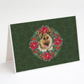 German Shepherd Poinsetta Wreath Greeting Cards Pack of 8 Blank Cards with Envelopes Whimsical A7 Size 5x7