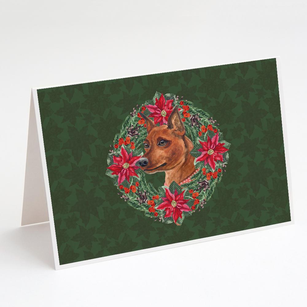 Miniature Pinscher Poinsetta Wreath Greeting Cards Pack of 8 Blank Cards with Envelopes Whimsical A7 Size 5x7