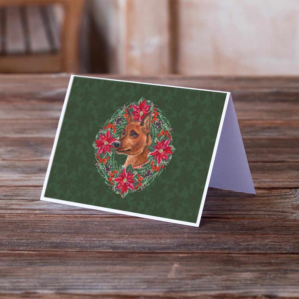 Miniature Pinscher Poinsetta Wreath Greeting Cards Pack of 8 Blank Cards with Envelopes Whimsical A7 Size 5x7