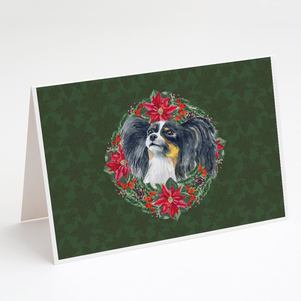 Papillon Poinsetta Wreath Greeting Cards Pack of 8 Blank Cards with Envelopes Whimsical A7 Size 5x7