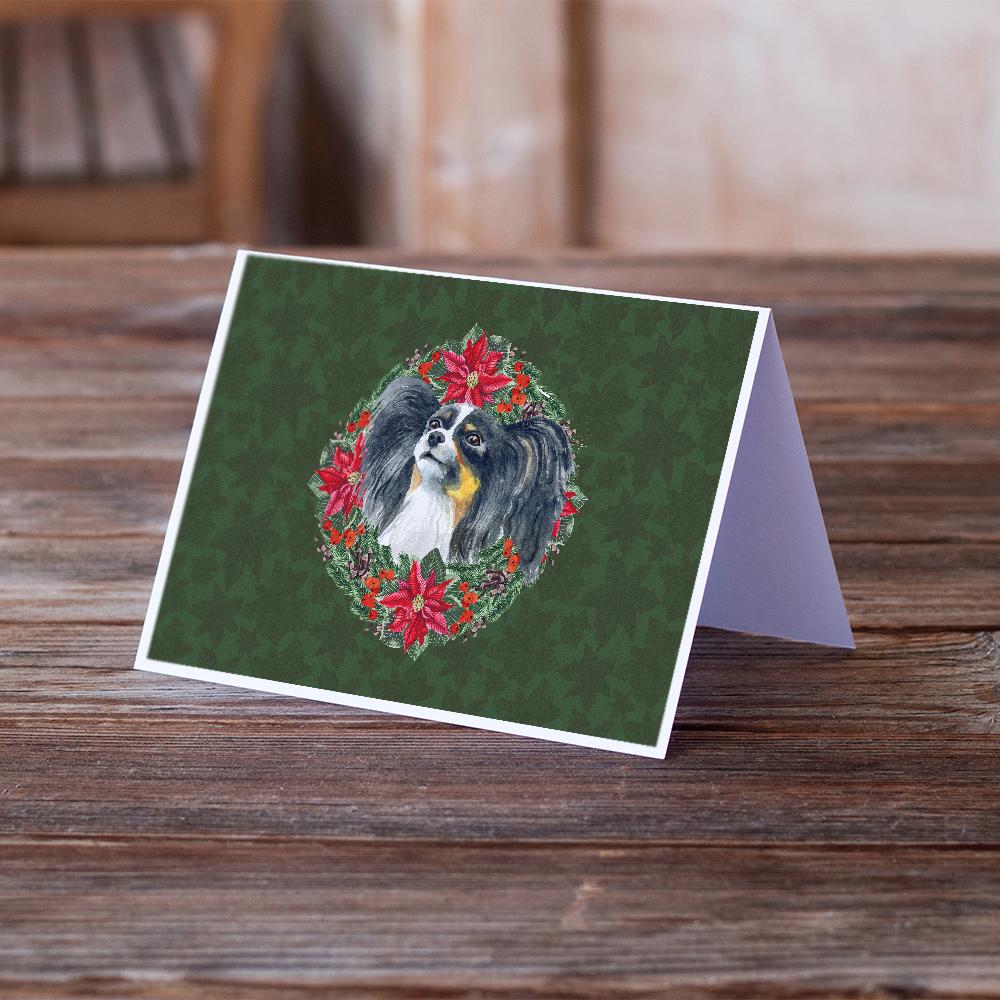 Papillon Poinsetta Wreath Greeting Cards Pack of 8 Blank Cards with Envelopes Whimsical A7 Size 5x7
