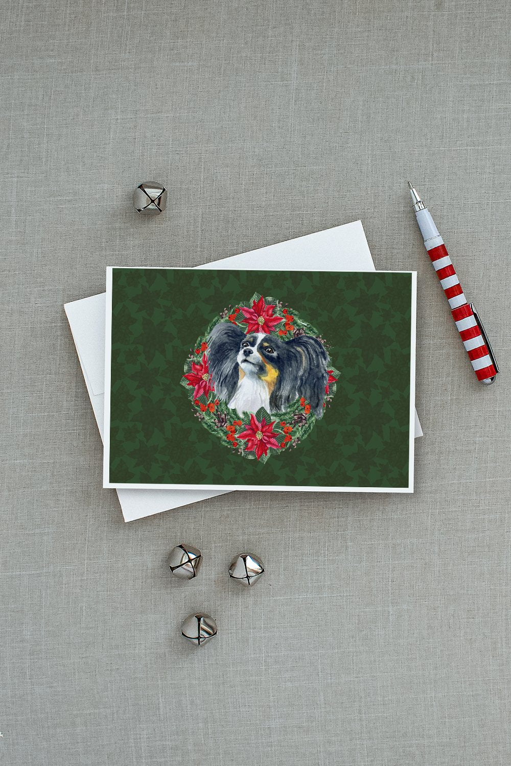 Papillon Poinsetta Wreath Greeting Cards Pack of 8 Blank Cards with Envelopes Whimsical A7 Size 5x7