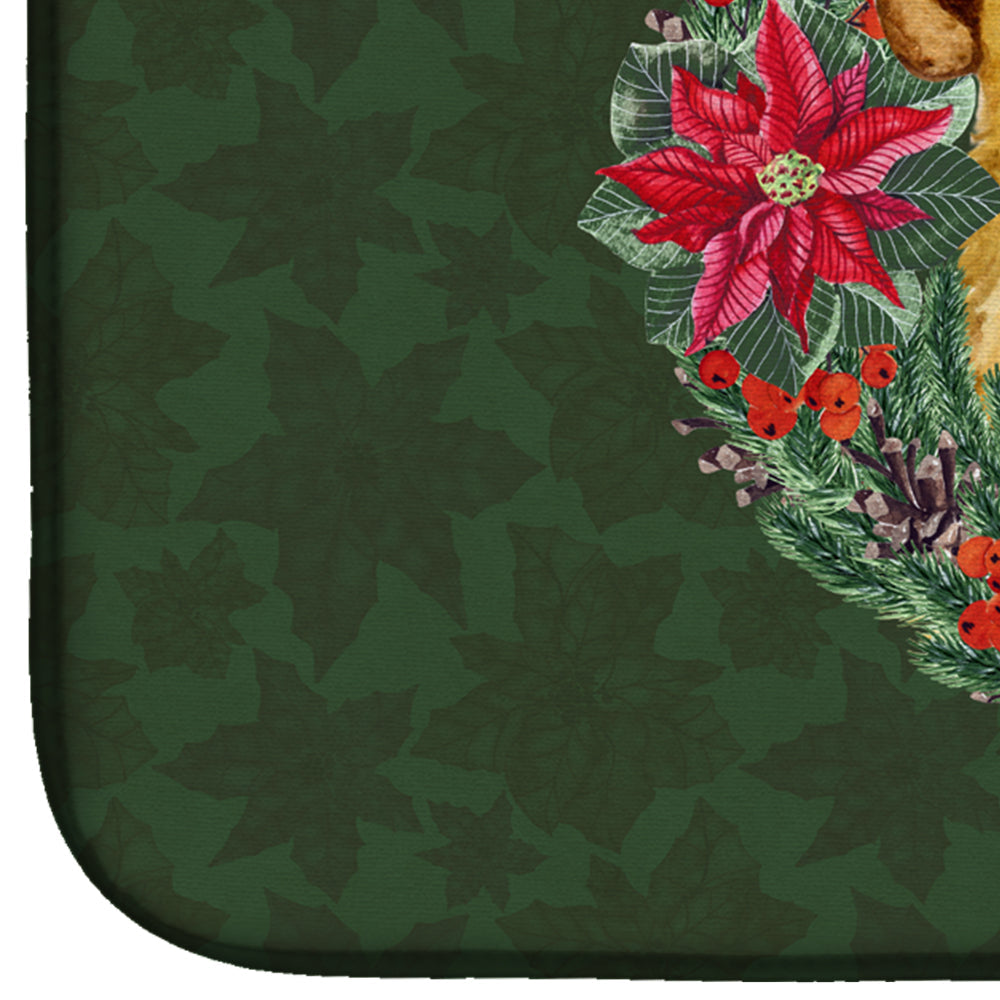Chihuahua Poinsetta Wreath Dish Drying Mat Absorbent Dish Drying Mat Pad for Kitchen Counter Dish Drainer Mat for Countertop, 14 x 21", Multicolor