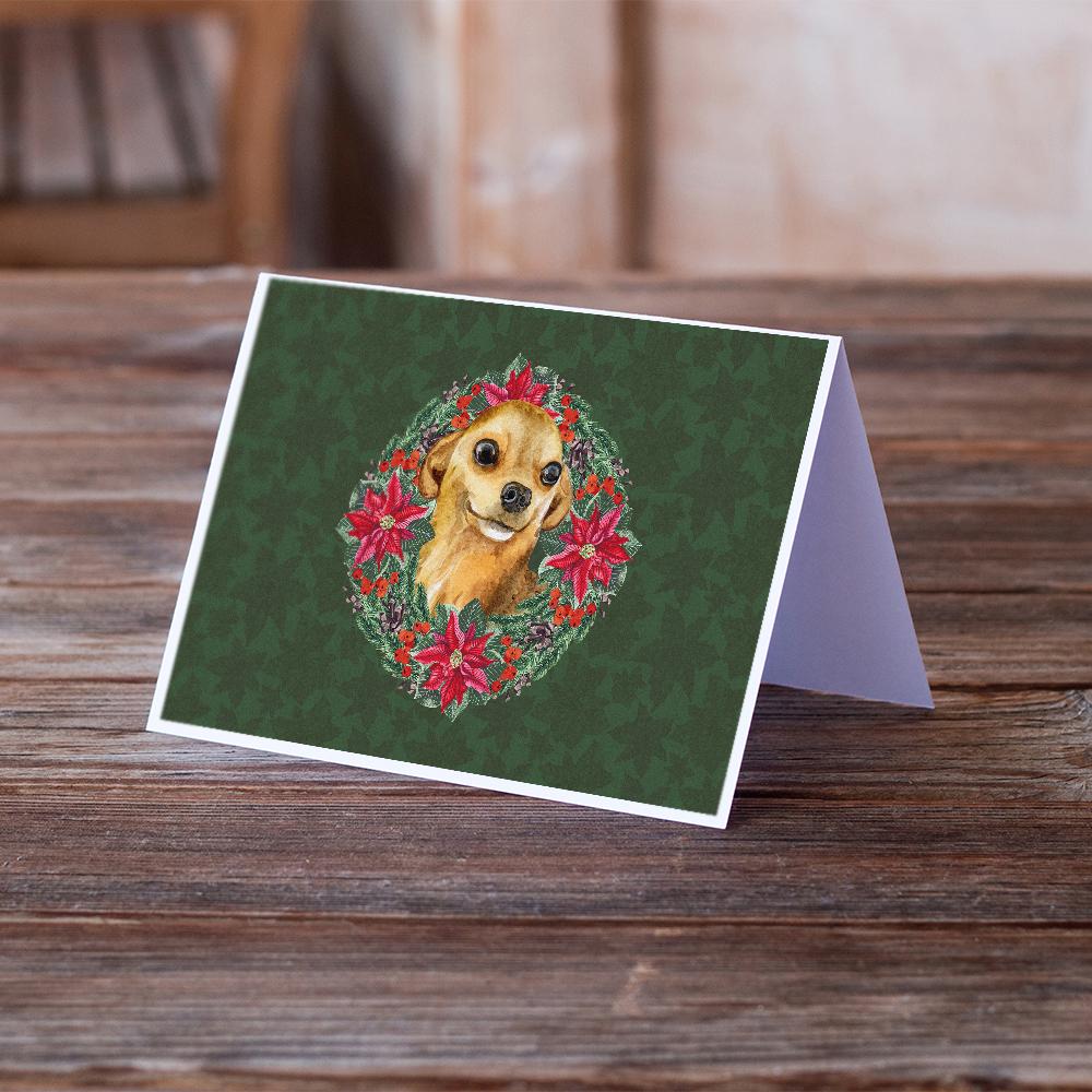 Chihuahua Poinsetta Wreath Greeting Cards Pack of 8 Blank Cards with Envelopes Whimsical A7 Size 5x7