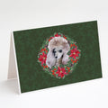 Poodle Poinsetta Wreath Greeting Cards Pack of 8 Blank Cards with Envelopes Whimsical A7 Size 5x7