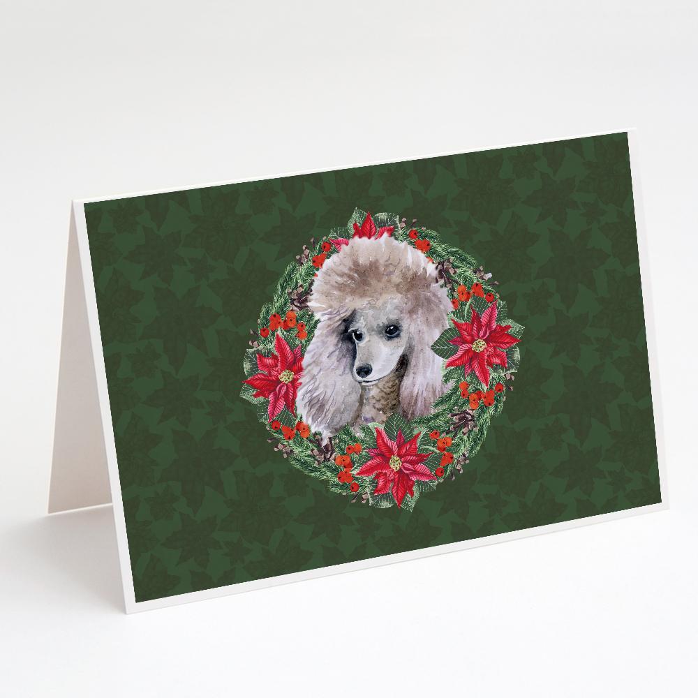 Poodle Poinsetta Wreath Greeting Cards Pack of 8 Blank Cards with Envelopes Whimsical A7 Size 5x7
