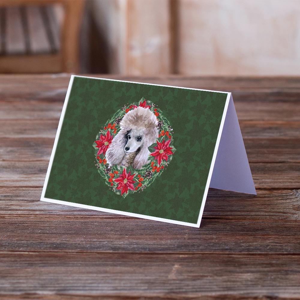 Poodle Poinsetta Wreath Greeting Cards Pack of 8 Blank Cards with Envelopes Whimsical A7 Size 5x7