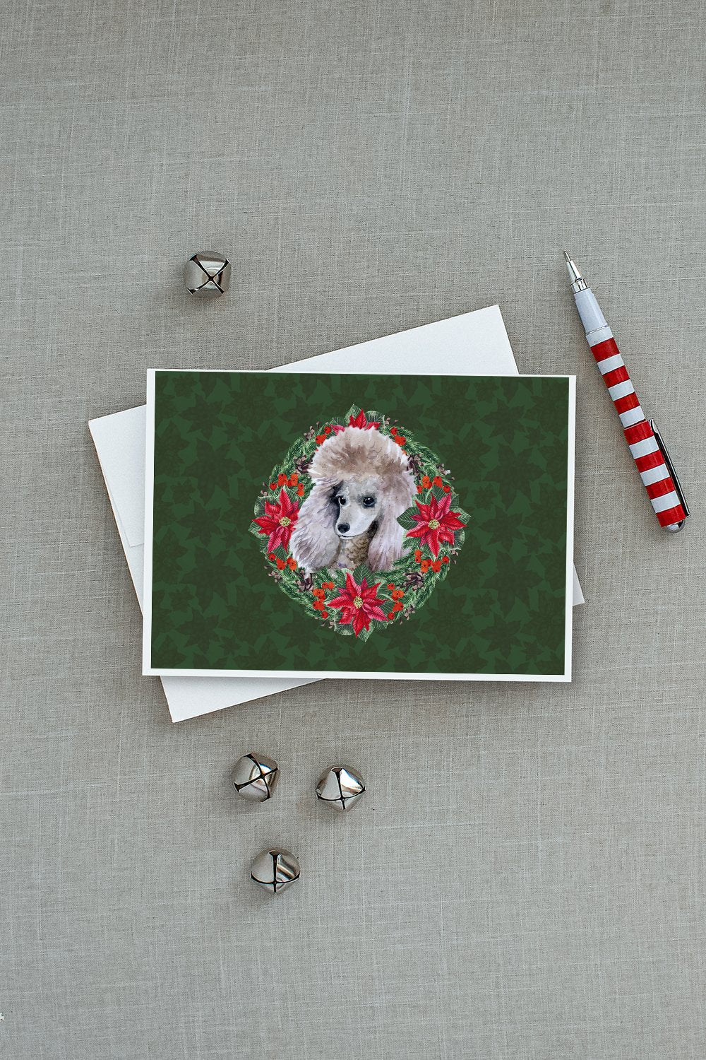 Poodle Poinsetta Wreath Greeting Cards Pack of 8 Blank Cards with Envelopes Whimsical A7 Size 5x7