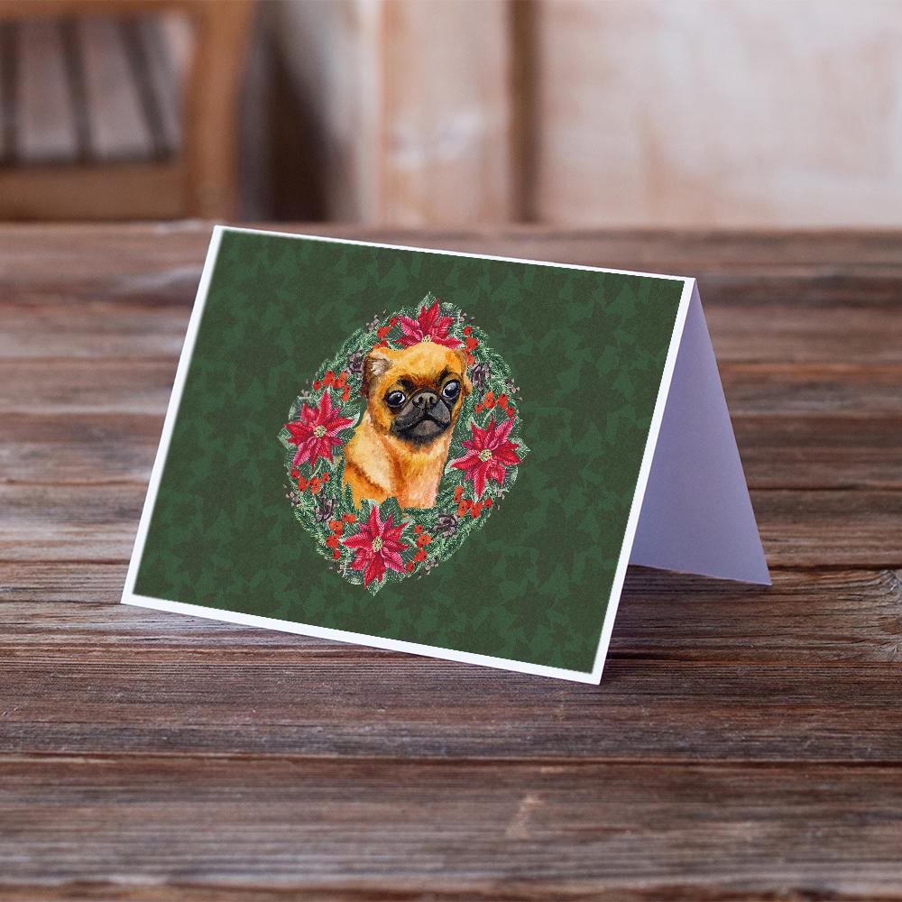 Small Brabant Griffon Poinsetta Wreath Greeting Cards Pack of 8 Blank Cards with Envelopes Whimsical A7 Size 5x7
