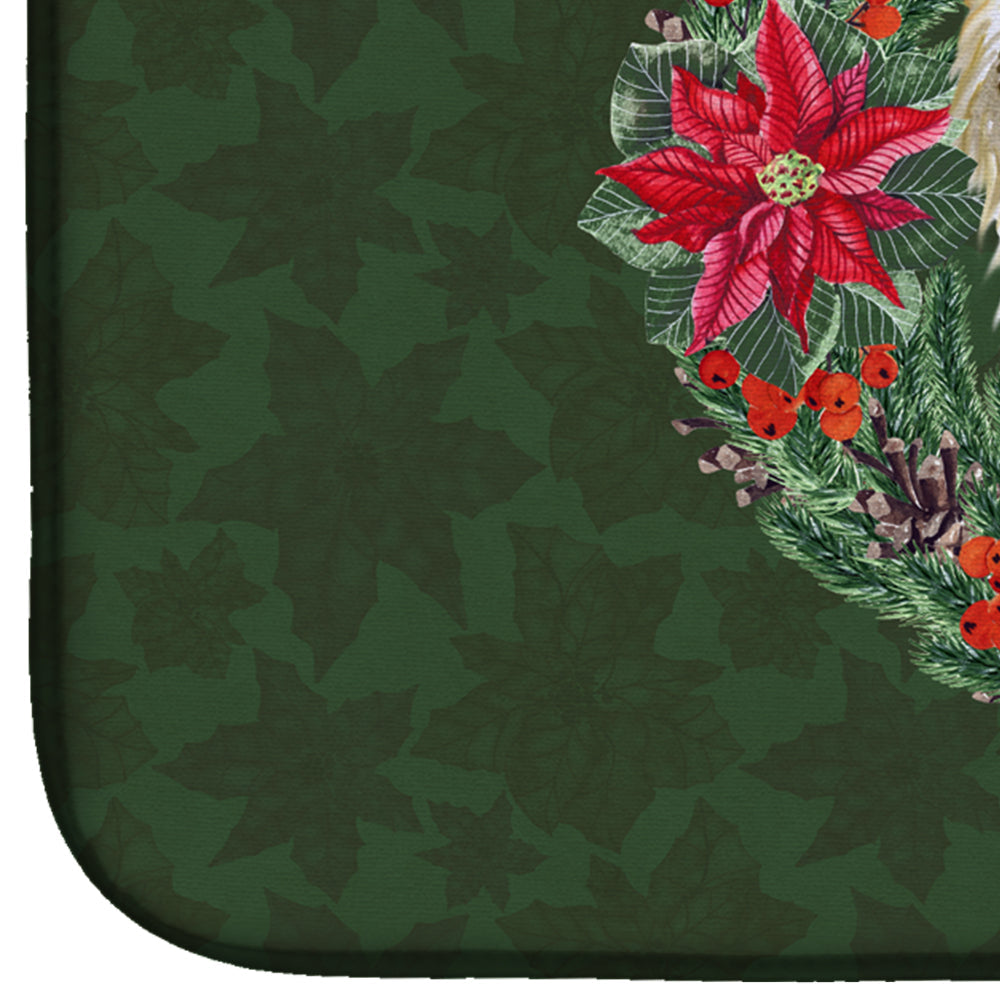 Irish Wolfhound Poinsetta Wreath Dish Drying Mat Absorbent Dish Drying Mat Pad for Kitchen Counter Dish Drainer Mat for Countertop, 14 x 21", Multicolor