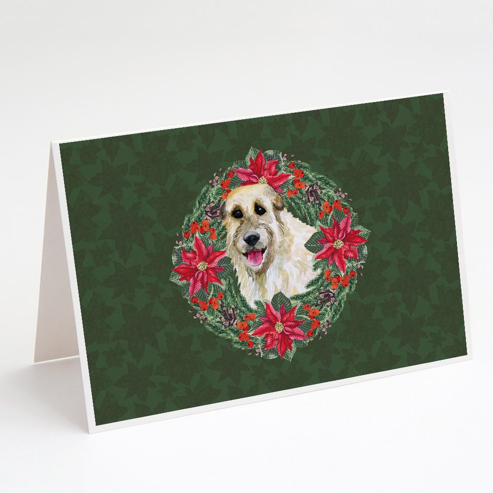 Irish Wolfhound Poinsetta Wreath Greeting Cards Pack of 8 Blank Cards with Envelopes Whimsical A7 Size 5x7