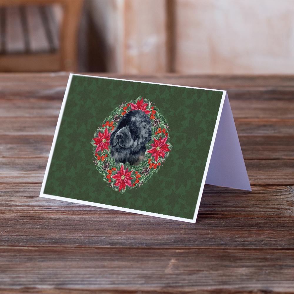 Newfoundland Poinsetta Wreath Greeting Cards Pack of 8 Blank Cards with Envelopes Whimsical A7 Size 5x7