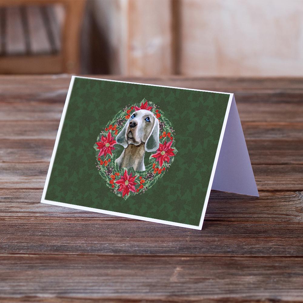 Weimaraner Poinsetta Wreath Greeting Cards Pack of 8 Blank Cards with Envelopes Whimsical A7 Size 5x7