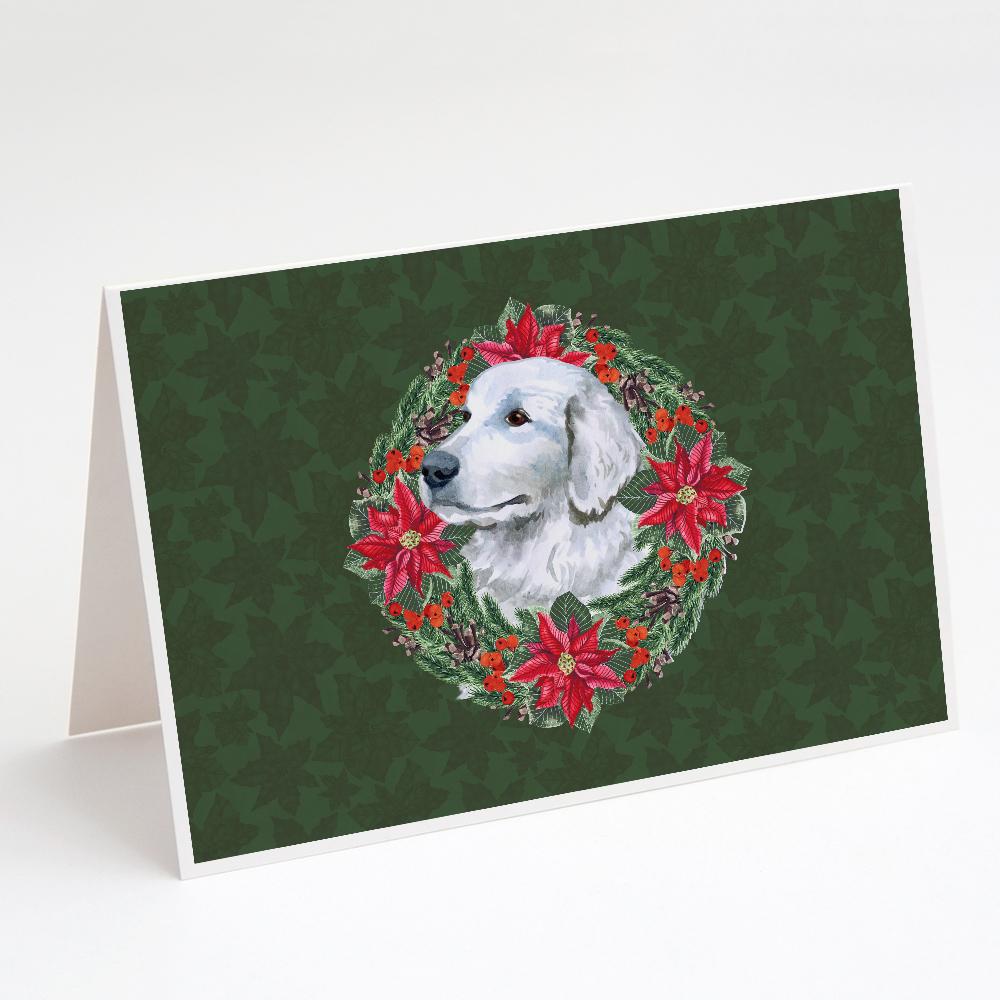 Maremma Sheepdog Poinsetta Wreath Greeting Cards Pack of 8 Blank Cards with Envelopes Whimsical A7 Size 5x7