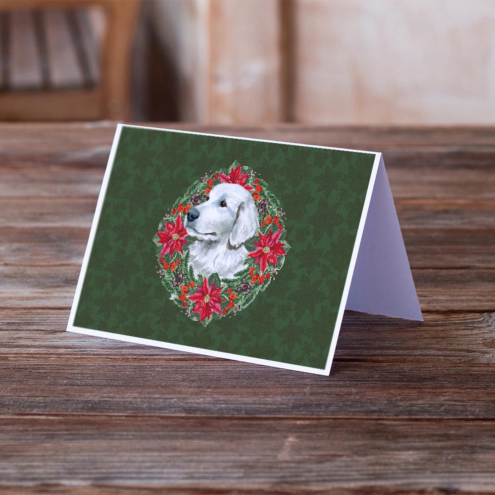 Maremma Sheepdog Poinsetta Wreath Greeting Cards Pack of 8 Blank Cards with Envelopes Whimsical A7 Size 5x7
