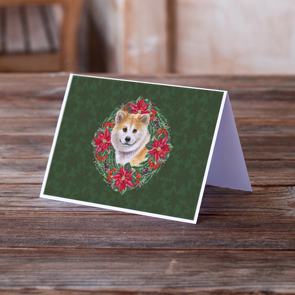 Shiba Inu Poinsetta Wreath Greeting Cards Pack of 8 Blank Cards with Envelopes Whimsical A7 Size 5x7