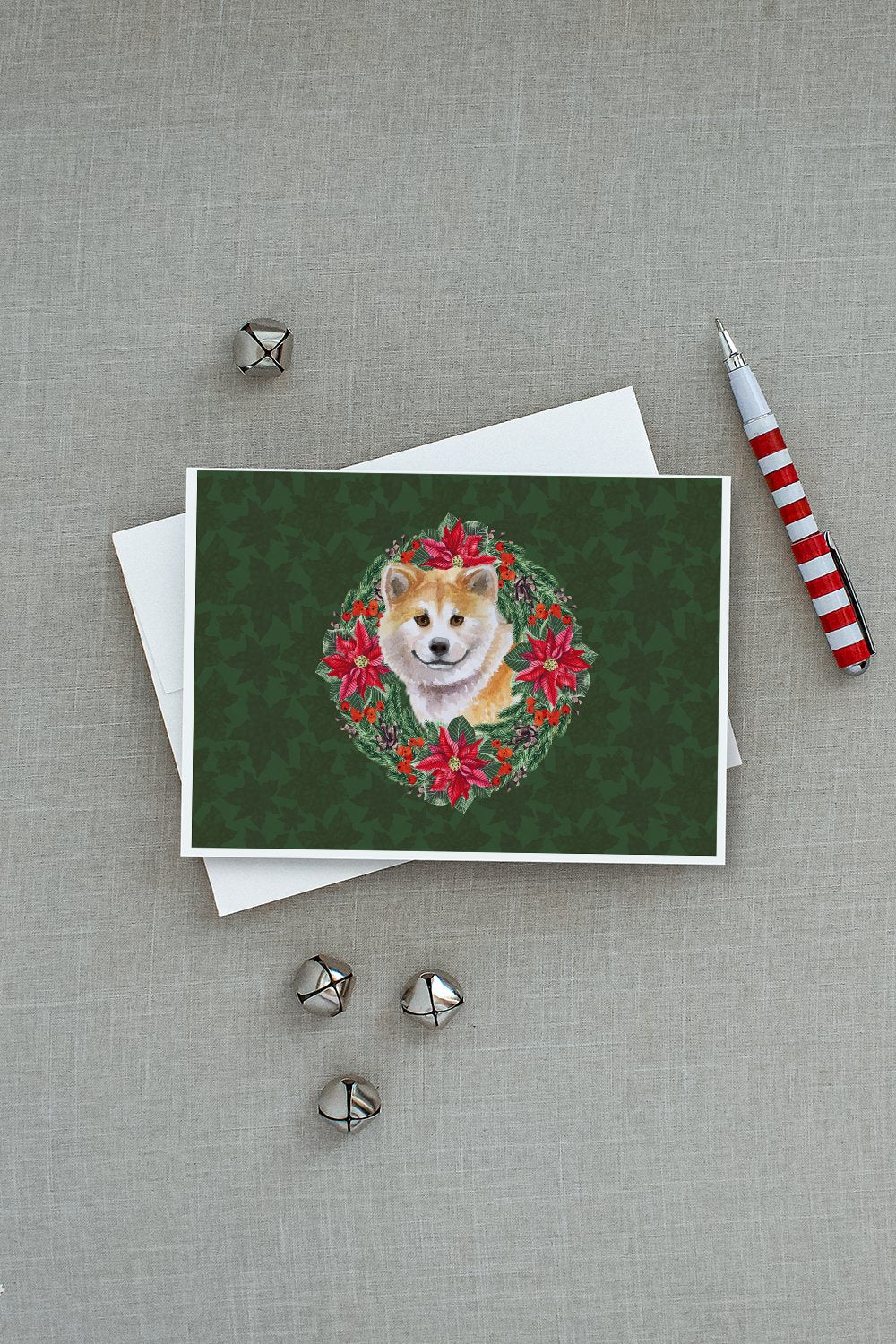 Shiba Inu Poinsetta Wreath Greeting Cards Pack of 8 Blank Cards with Envelopes Whimsical A7 Size 5x7