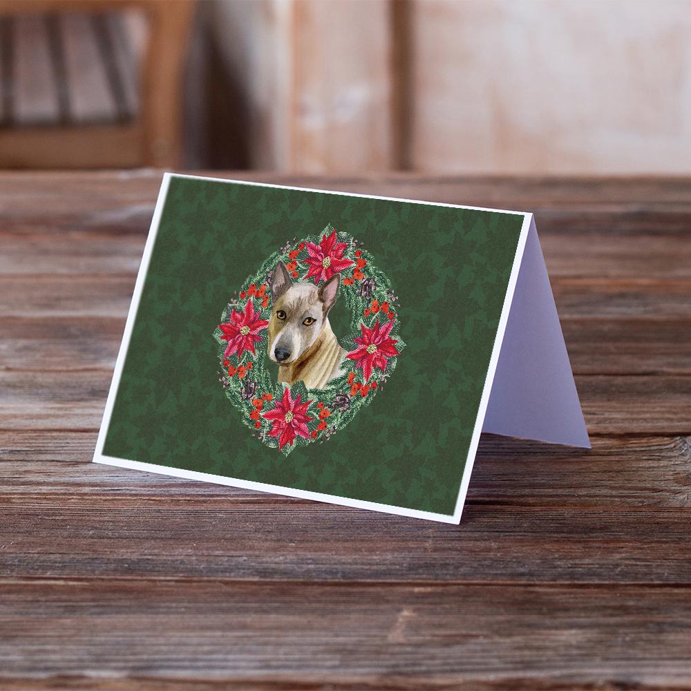 Thai Ridgeback Poinsetta Wreath Greeting Cards Pack of 8 Blank Cards with Envelopes Whimsical A7 Size 5x7