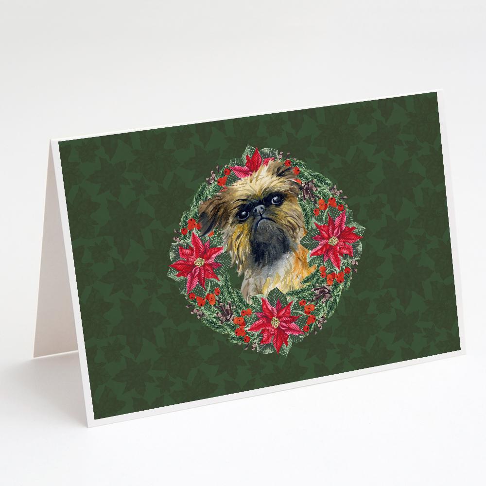 Brussels Griffon Poinsetta Wreath Greeting Cards Pack of 8 Blank Cards with Envelopes Whimsical A7 Size 5x7
