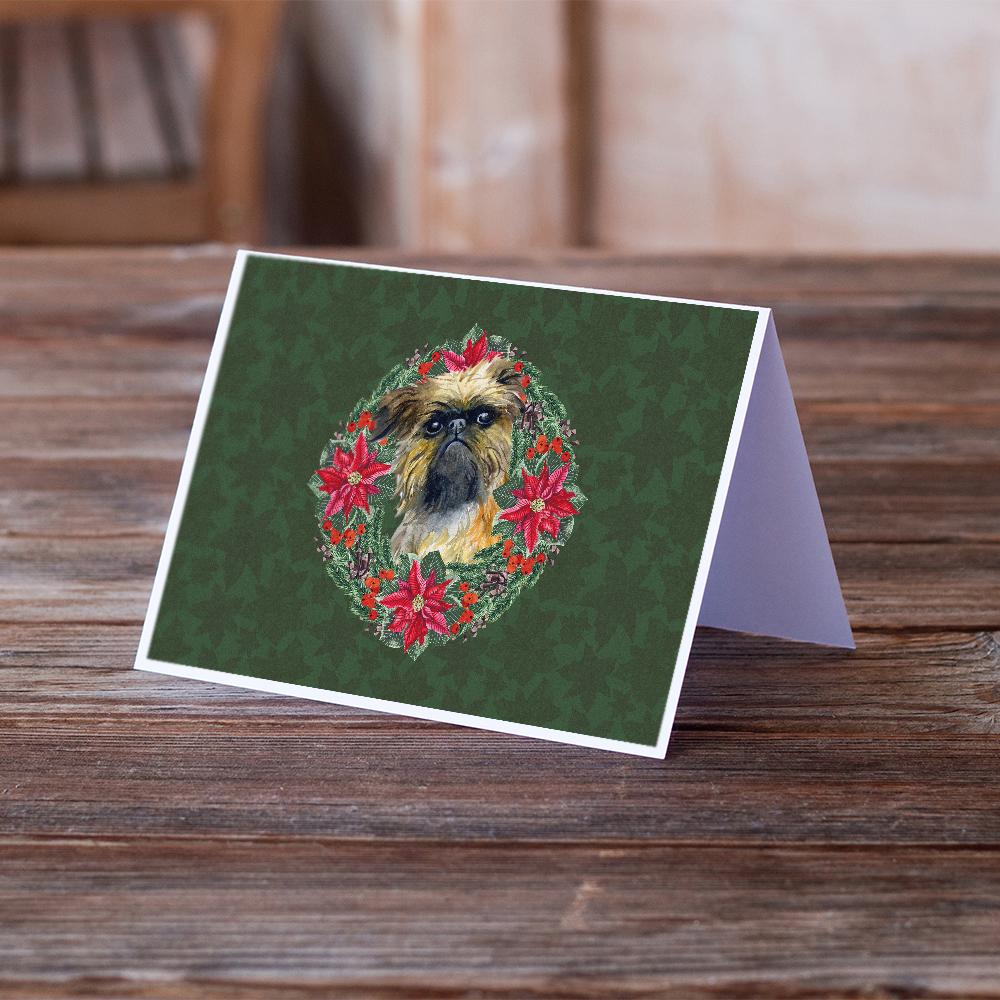 Brussels Griffon Poinsetta Wreath Greeting Cards Pack of 8 Blank Cards with Envelopes Whimsical A7 Size 5x7
