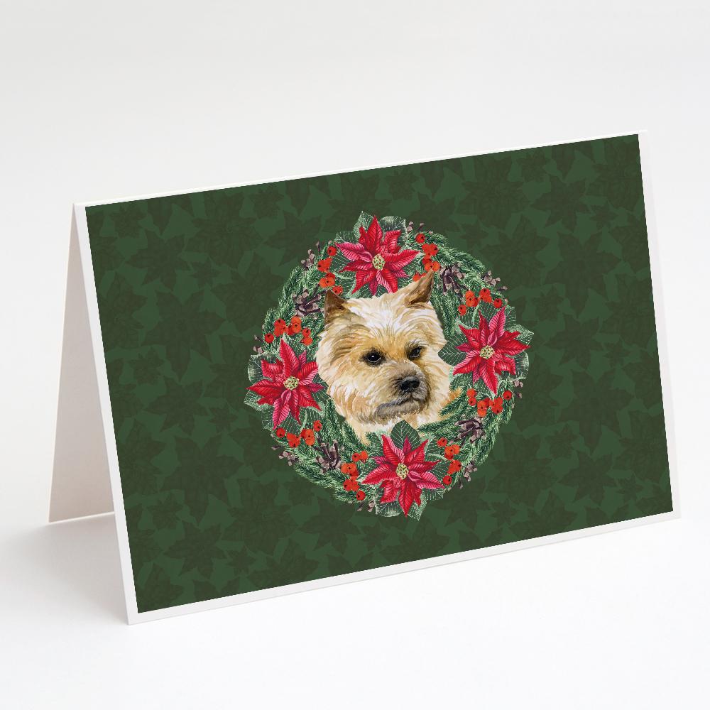 Cairn Terrier Poinsetta Wreath Greeting Cards Pack of 8 Blank Cards with Envelopes Whimsical A7 Size 5x7