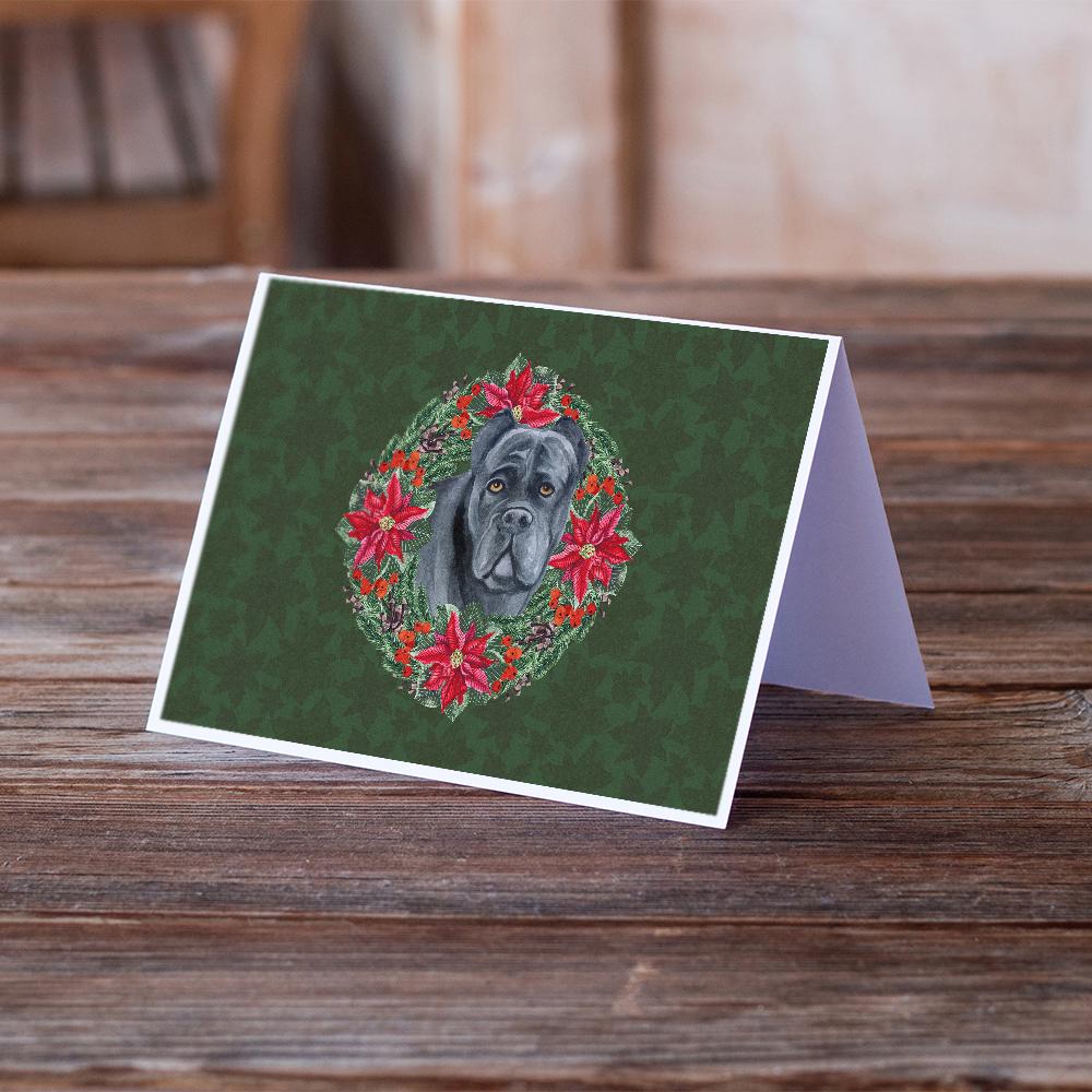 Cane Corso Poinsetta Wreath Greeting Cards Pack of 8 Blank Cards with Envelopes Whimsical A7 Size 5x7