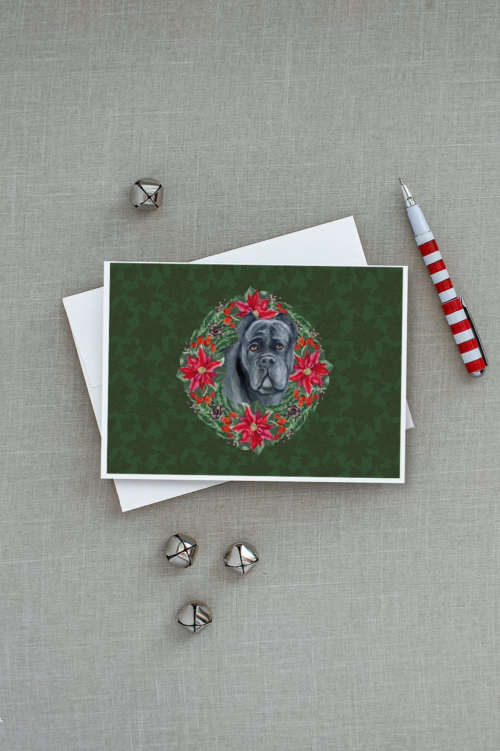 Cane Corso Poinsetta Wreath Greeting Cards Pack of 8 Blank Cards with Envelopes Whimsical A7 Size 5x7
